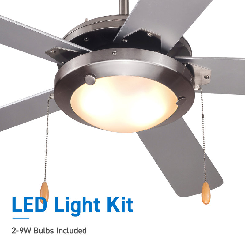 Silver 52" Modern Ceiling Fan with LED Light and 5 Blades
