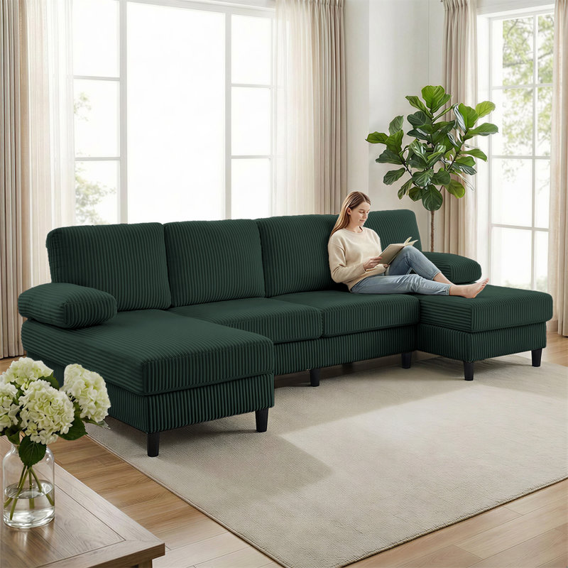 Canapé modulaire en U Corduroy, Vert