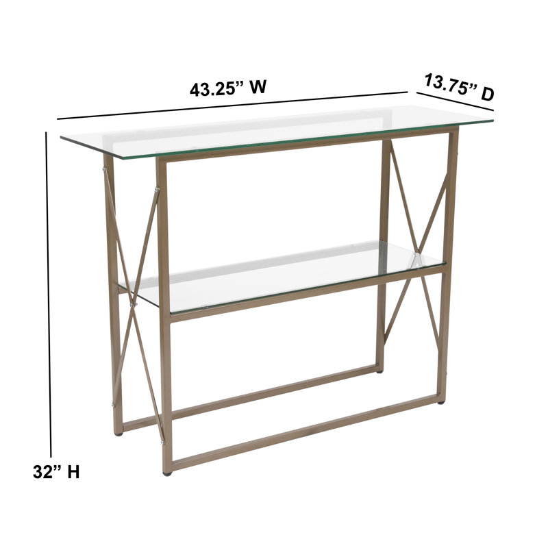 Heins Glass Console Table with Criss Cross Matte Gold Frame - Occasional Table