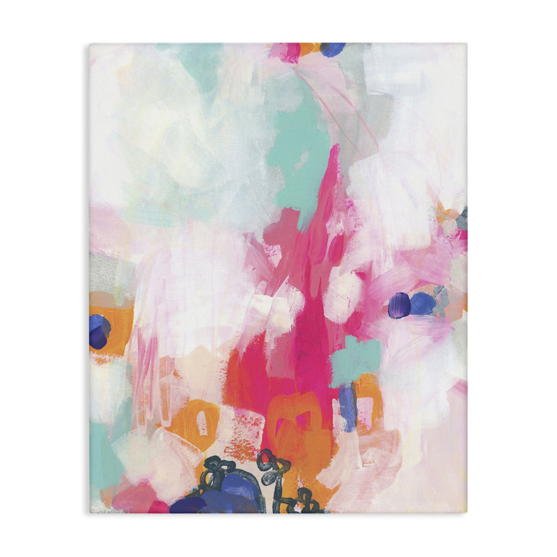 Art mural sur toile rose et pastel abstrait par Viggo Johansen, H 30 po x l 24 po