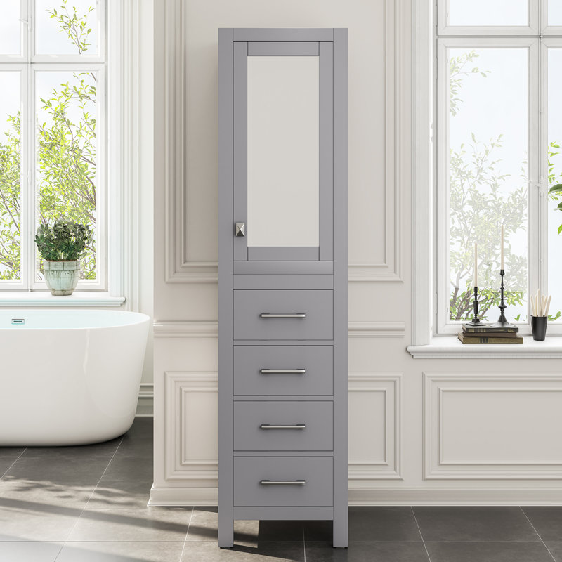 Armoire de salle de bain autoportante en bois massif l 18 po x h 72 po x p 20 po Minnich, Gris