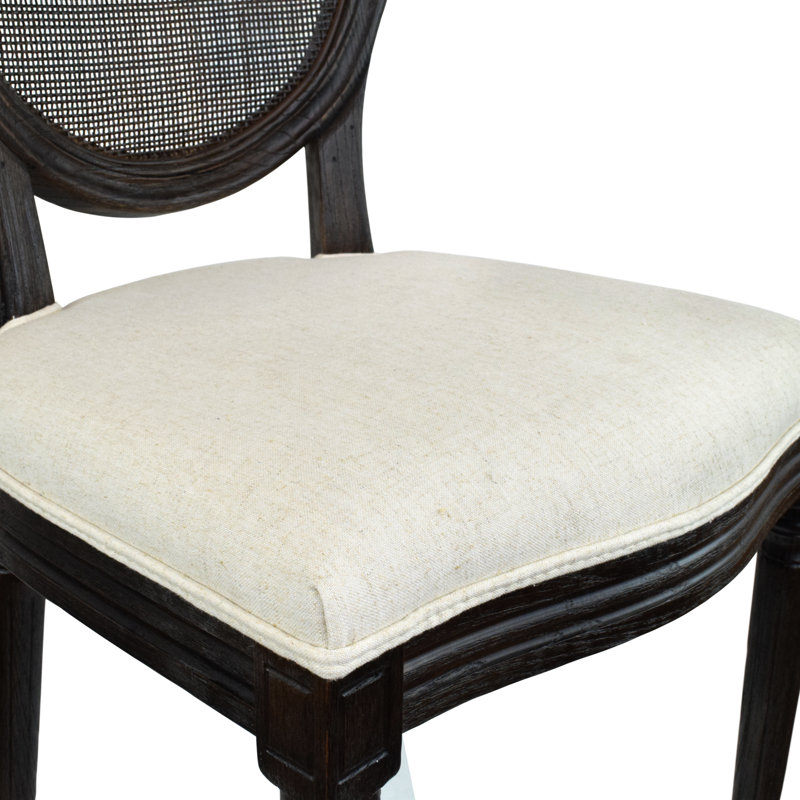 Durocher Dining Chair - Oval Rattan Back with Upholstered Seat - Farmhouse Kitchen & Dining Room Chair, Brown