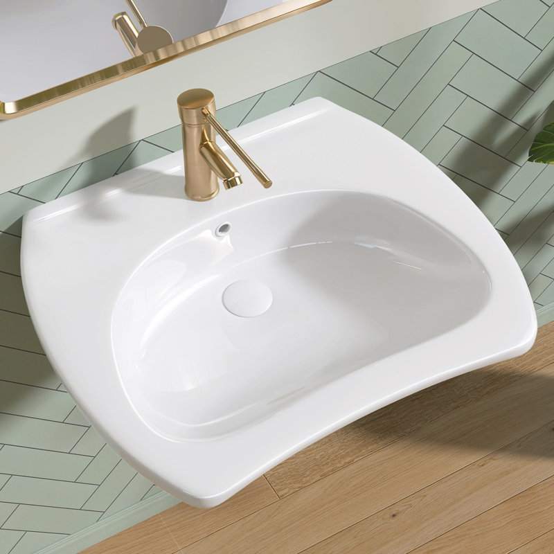 Lavabo de salle de bain mural en céramique en forme de U 24 po x l 20 po accessible par ADA avec façade incurvée ergonomique
