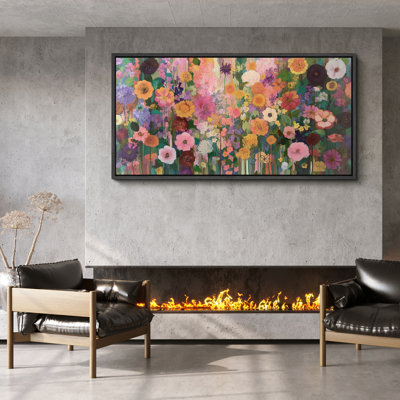 Colorful Wildflower Garden Framed Canvas - Bold Floral Wall Art in Bright Bloom Tones