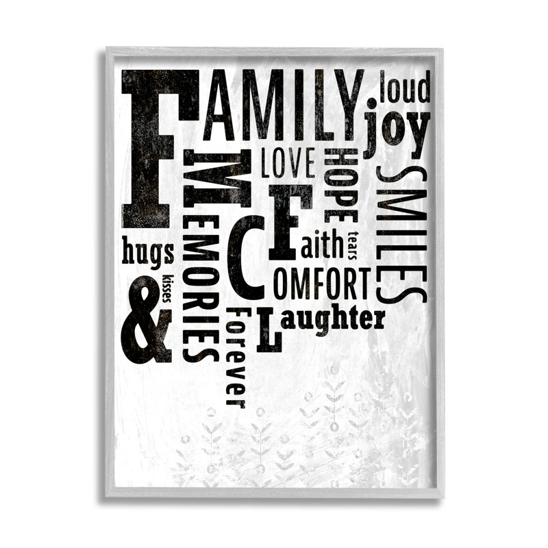 Family & Memories Typography Arrangement Light Florals by Ziwei Li - Textual Art, Farmhouse Grey Framed Giclee