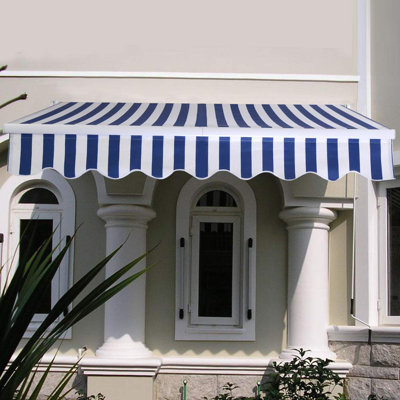 Dakota Fields 250cm W x 200cm D Polyester Blue/White Cover Retractable Window Awning