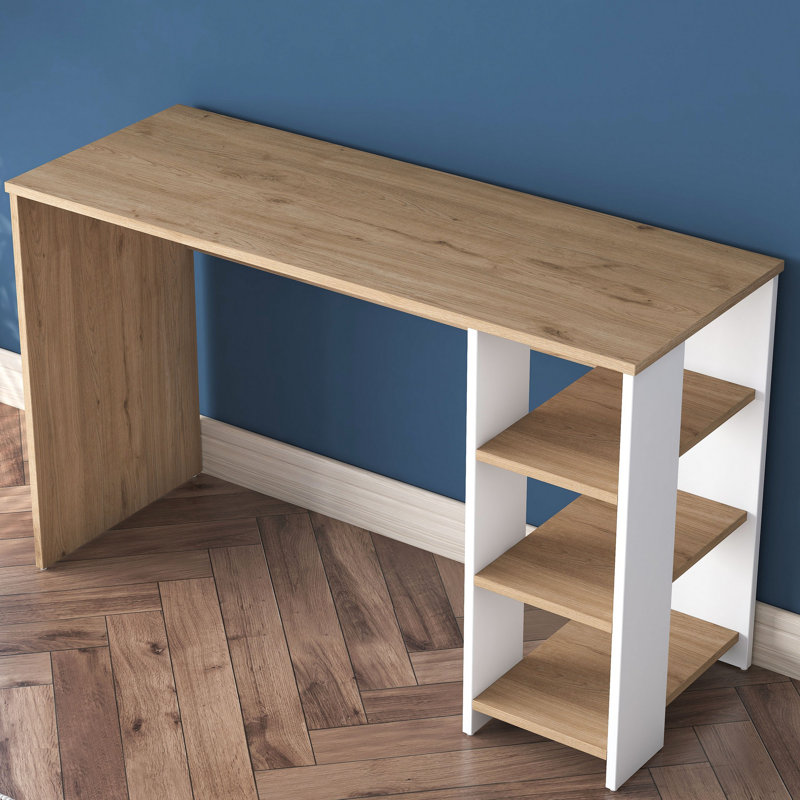 Modern Study Desk with Numerous Shelves, Walnut & White, 47.2 x 29.0 x 17.7 inches | 100% Melamine Coated E1 Quality Chipboard | Wall-Mountable, Multipurpose Design for Home Office & Study Spaces, Elegant & Functional
