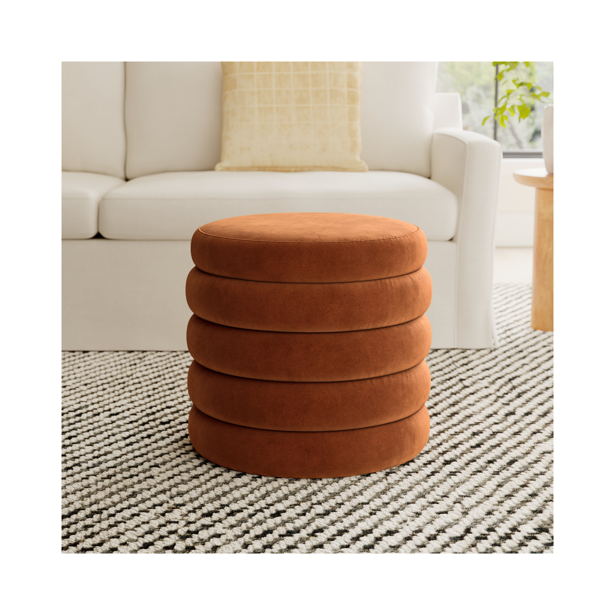 Helene Upholstered Storage Ottoman, Burnt Orange Velvet