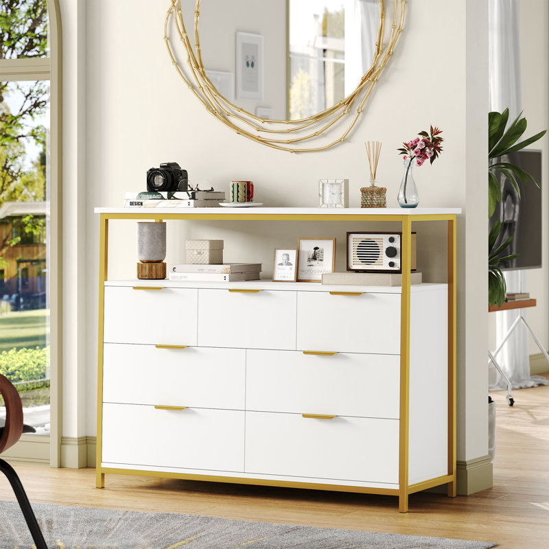 Avyn 41.7" W 7-Drawer Accent Chest With Open Shelf, White