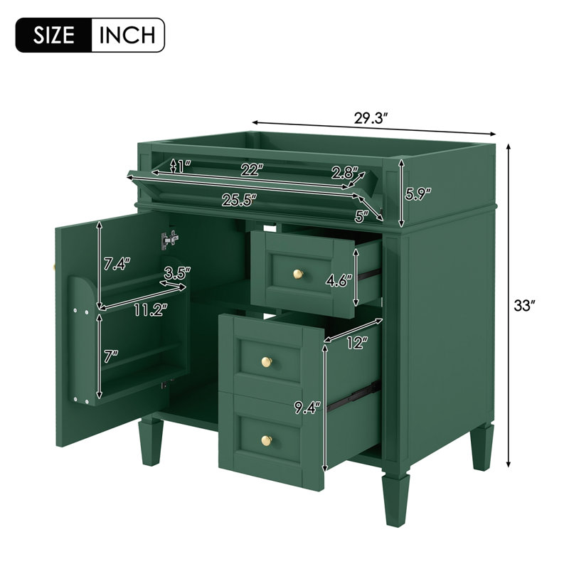 Meuble-lavabo de 30 po sans lavabo supérieur, Vert