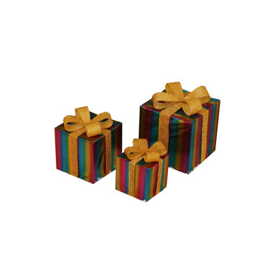 Christmas Light Box Remote Control Set Of 3 LED Gift Box Decoration Outdoor Elevated Christmas Box Gift Decoration Indoor Outdoor Terrace