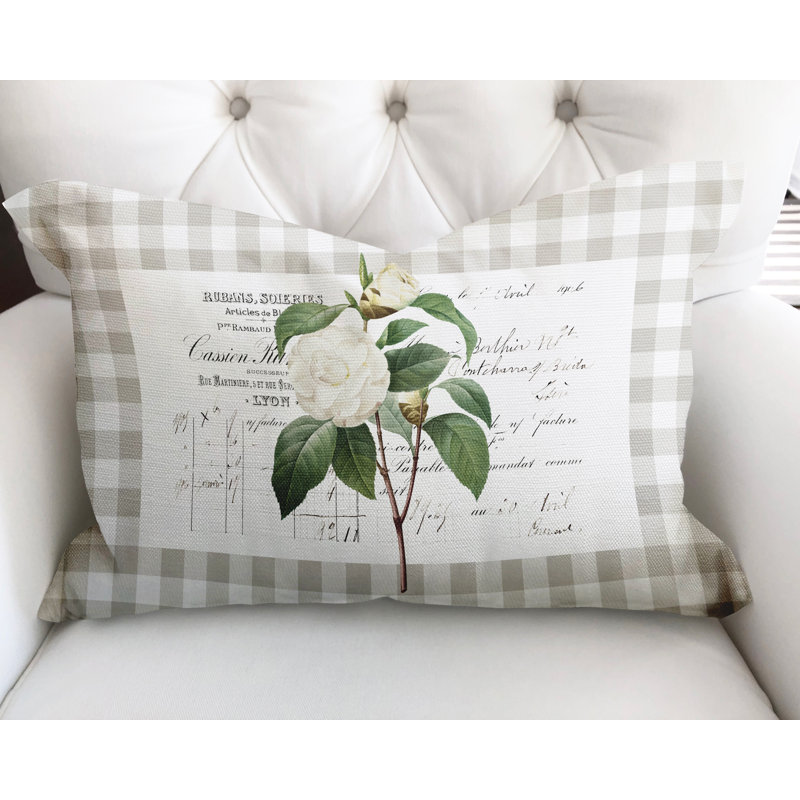 Floral Cotton Reversible Throw Pillow, Gray