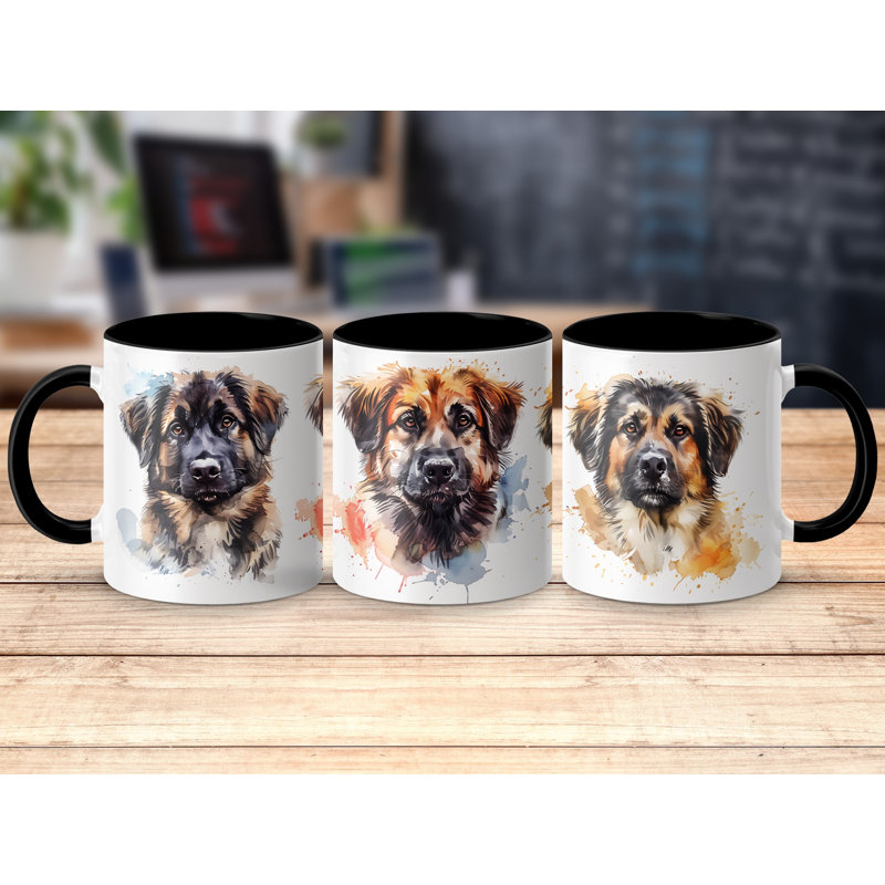 11oz Watercolour Bernese Mountain Dog Trio Mug, 2, Black