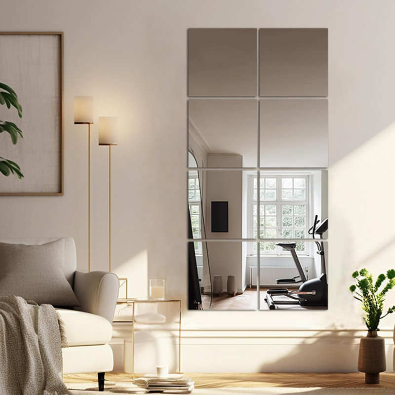 Wall Mirror Tiles, Glass Frameless Body Mirror, Over The Door Mirror For Bedroom (4PCS), 18" x 18"