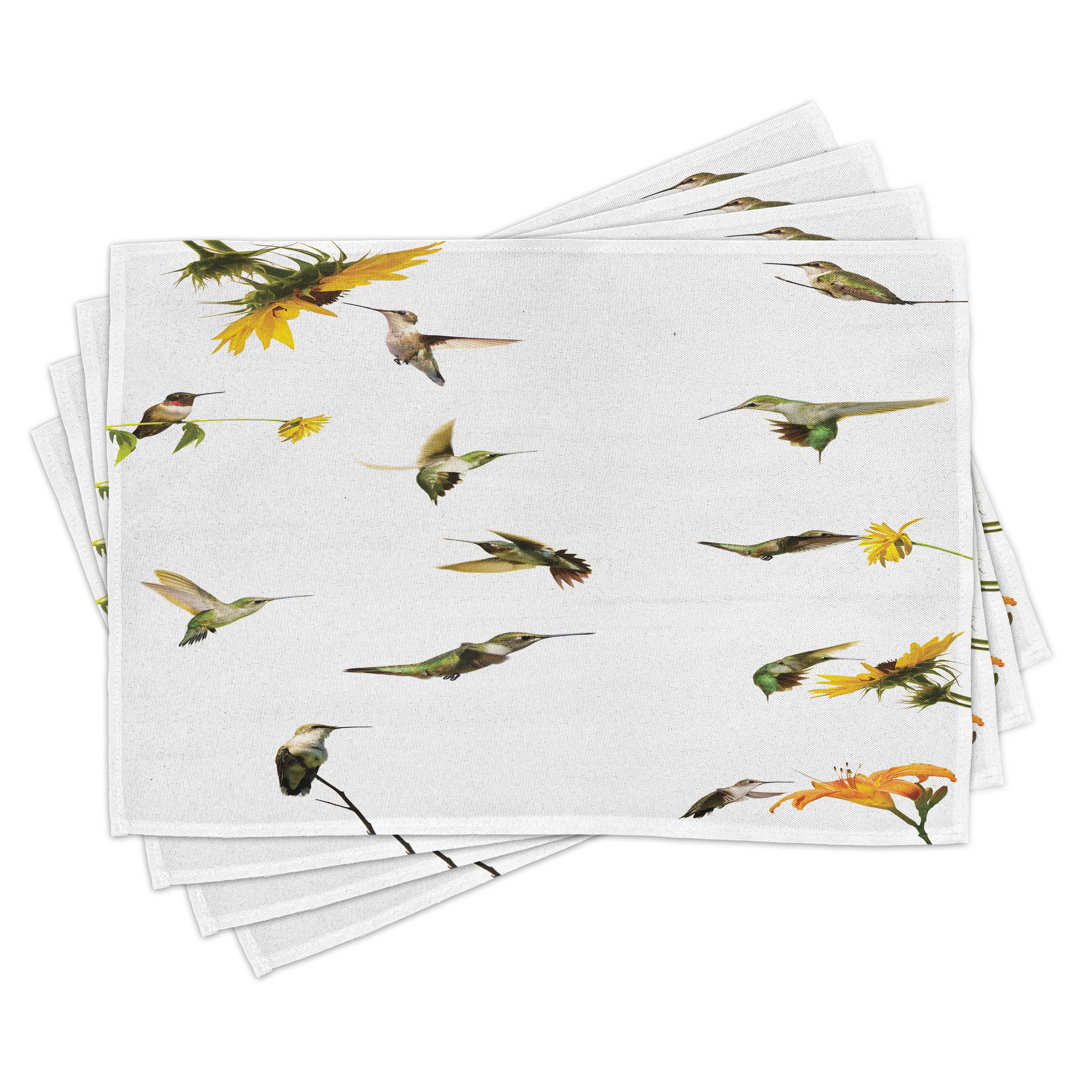 Platzdeckchen 4er Set, Kolibri Sonnenblumen, Grün Gelb Beige