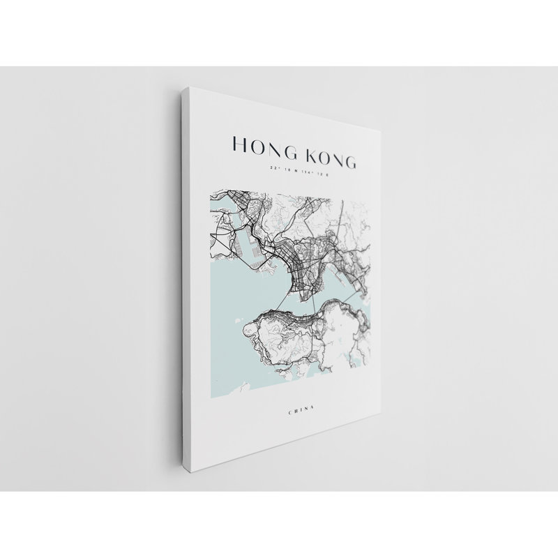 Impression sur toile, carte de Hong-kong, H 30 po x l 20 po