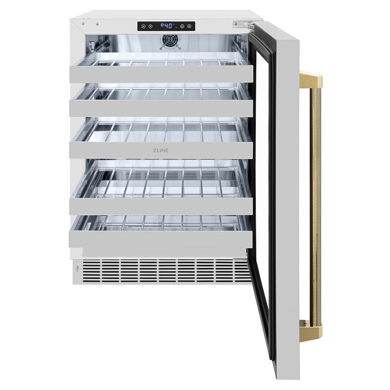 ZLINE Autograph 24 in. Touchstone Dual Zone Wine Cooler with Steel Glass Door & Nickel Helix Handle, Gold