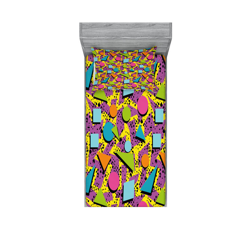 Multicolore ensemble de draps et taies décoratives Ambesonne, Ensemble de draps pour lit simple + 1 drap-housse 