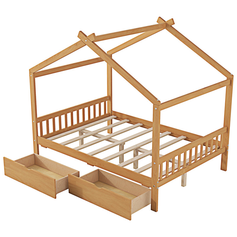 House Platform Bed With Two Drawers, Natural