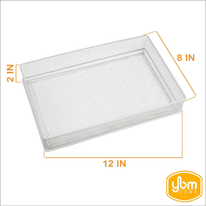 Rebrilliant White Mesh Desk Drawer Organizer Tray For Home And Office - Multipurpose Storage Holder, 2" H x 8" W x 12" D