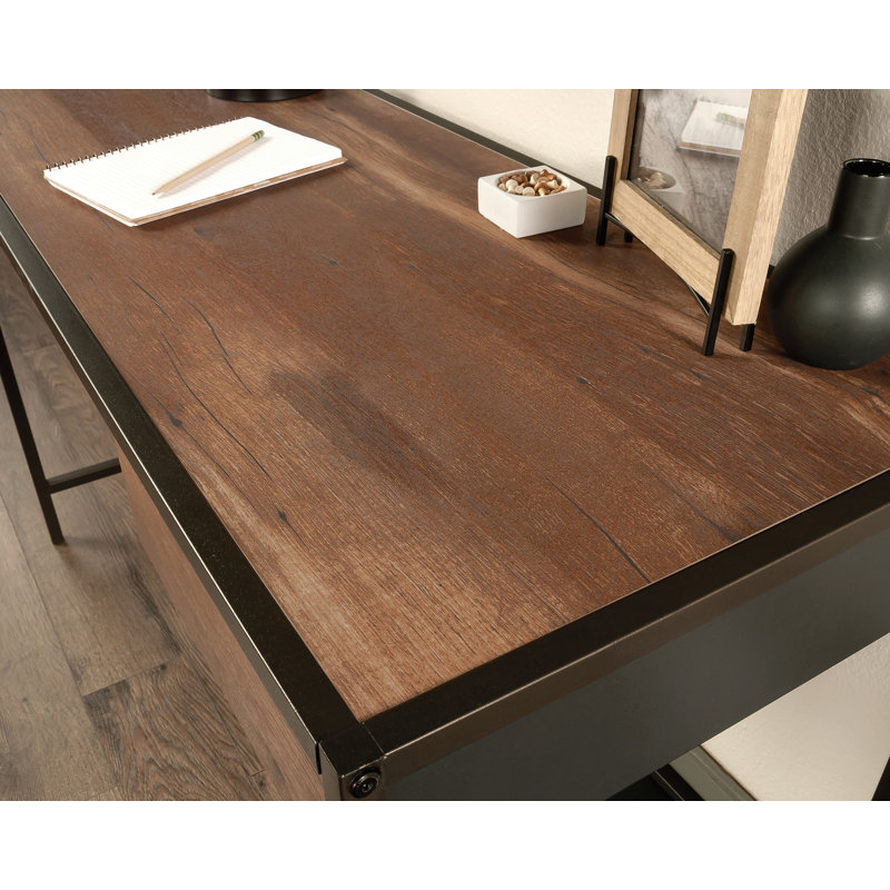 Black and Oak Wood Writing Desk with Drawer and Shelf