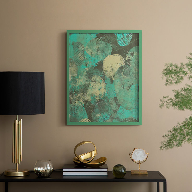 «Minty Green Orbs II», reproduction encadrée - bois massif, H 11 po x l 9 po, Vert