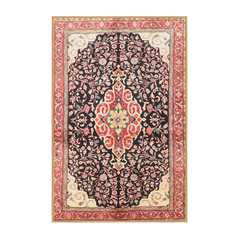 Tapis décoratif noir Carli oriental, Rectangle 5 pi x 8 pi