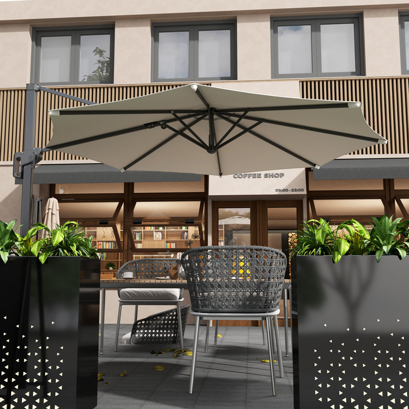 Parasol de patio décalé 10 pi à 360 ° pivotant à 360 °, gris, Gris
