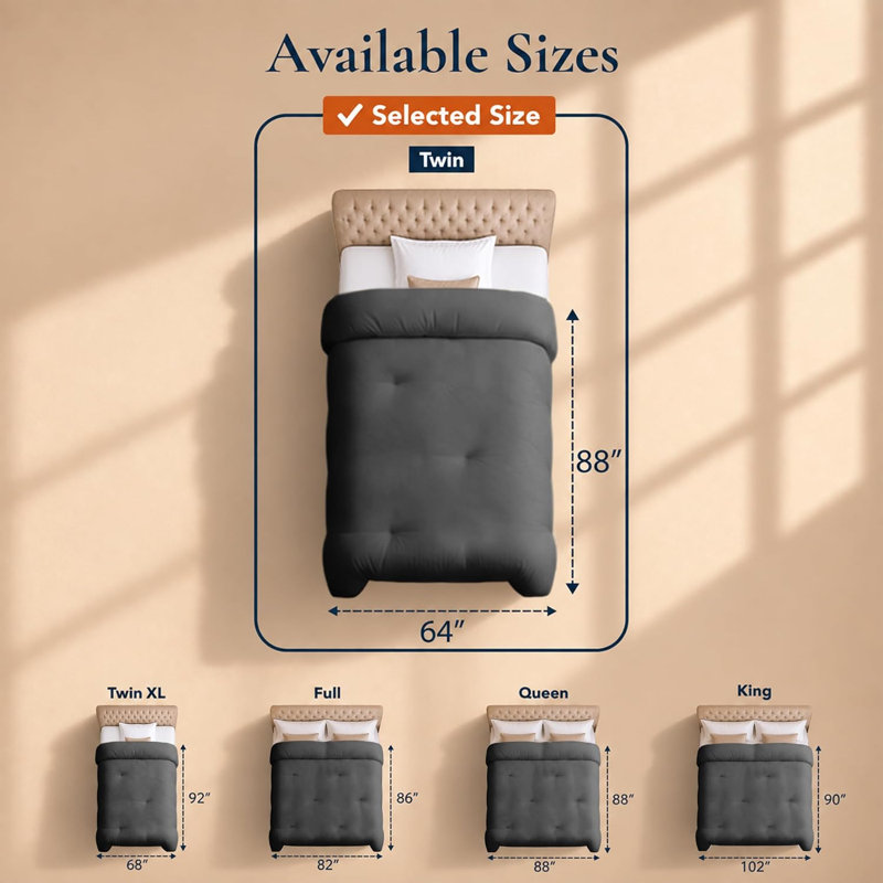 Couette Utopia Bedding, format simple, garniture de couette toutes saisons, couette simple en duvet synthétique avec attaches aux coins, couette lavable à la machine 64 x 88 pouces (gris)
