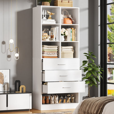 23.6” Freestanding Wardrobe Partition Closet System With 3 Drawers, Organizer Modular With Shoe Shelf by Latitude Run