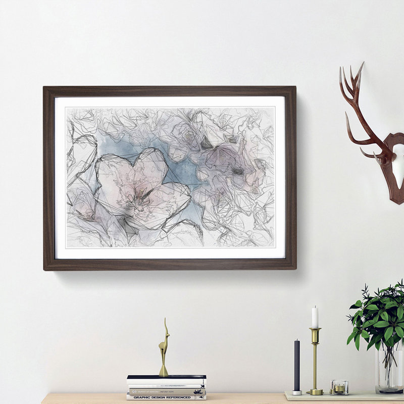 Cherry Blossom Tree in Spring in Abstract - Picture Frame Graphic Art Print, 27cm H x 36cm W x 2cm D, Walnut Framed