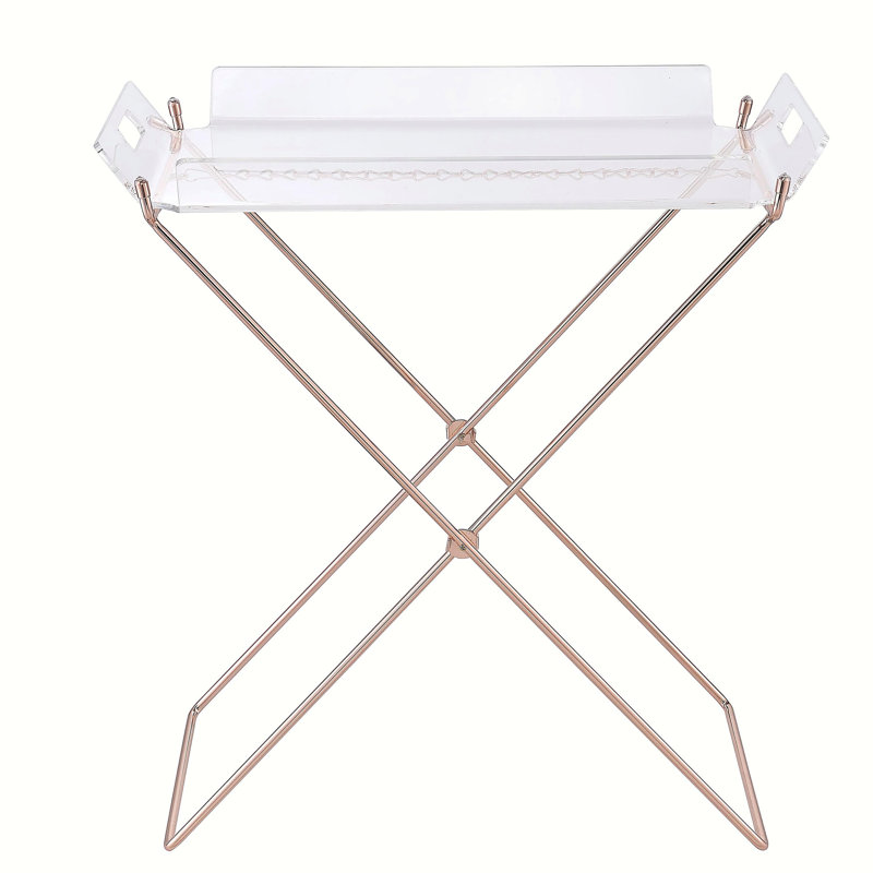 Table-plateau transparente et cuivrée avec plateau amovible
