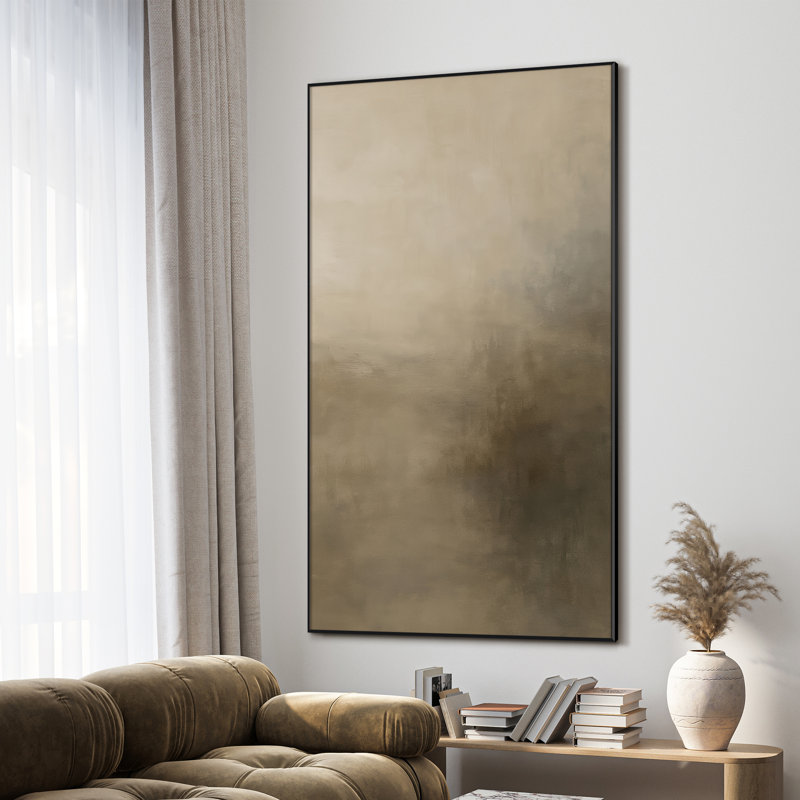 Extra Large Wall Art Fabric Print - Soft Neutral Misty Landscape in Taupe and Beige Artwork Decor for Living Room or Bedroom - "Frame Assembly Required (Unfinished Frame)"