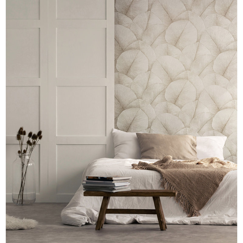 Amariyana Collection Textured Palm Wallpaper Roll, Beige