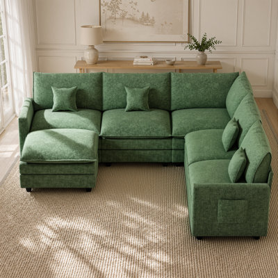 Canapé modulaire de 100 po avec repose-pieds mobile, canapé-lit en U rembourré confortable avec coussins décoratifs, housse amovible, canapé 6 places moderne