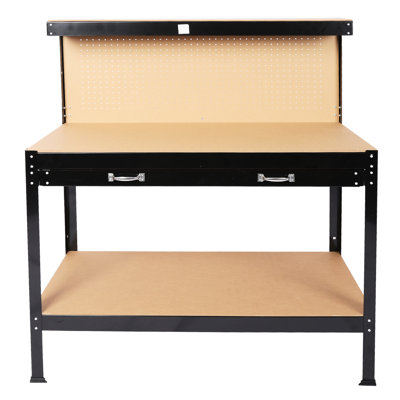 Établi de 115 cm avec capacité de 300 lb, structure en acier au carbone noir, plateau, finition imperméable et antirouille, finition, prévention de la rouille, utilisation dans un garage à domicile