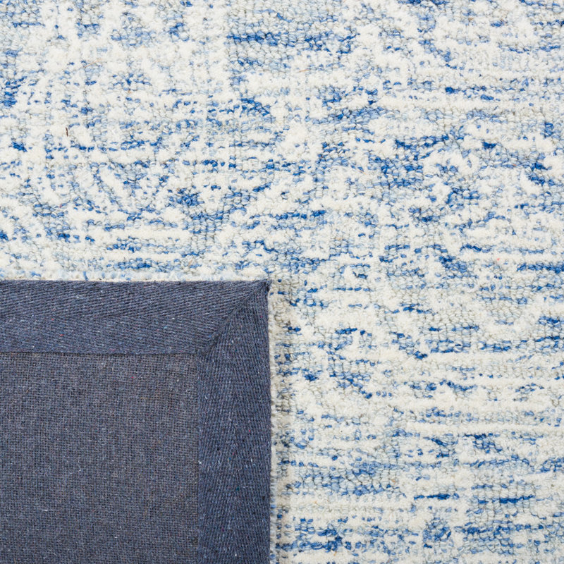 Tapis oriental ivoire / bleu en laine / coton touffeté à la main Roslyn, Rectangle 5 pi x 8 pi