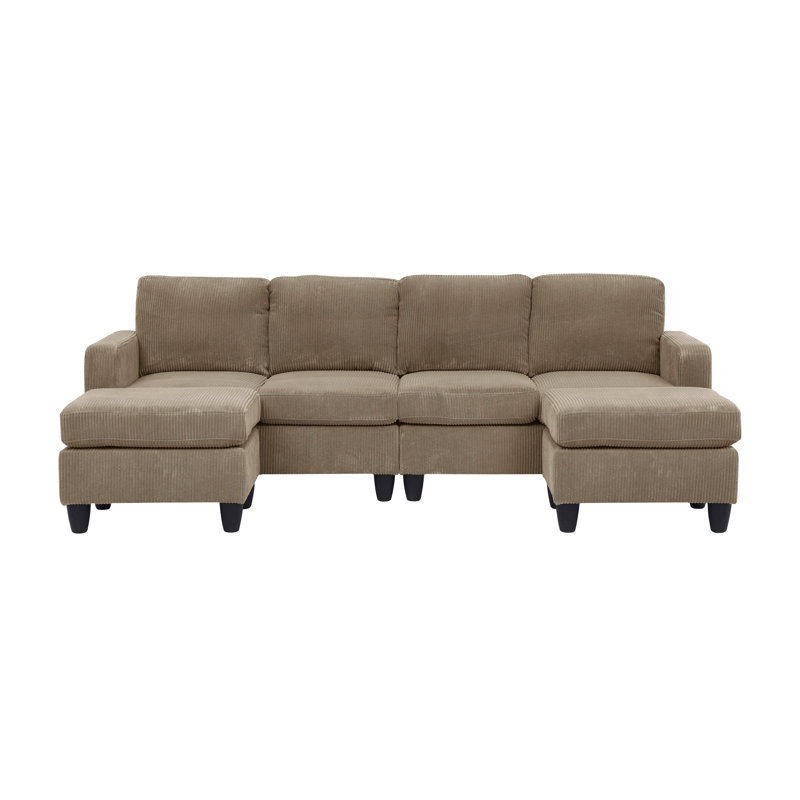 Modular Corduroy Sectional Sofa With Ottoman, Camel Corduroy
