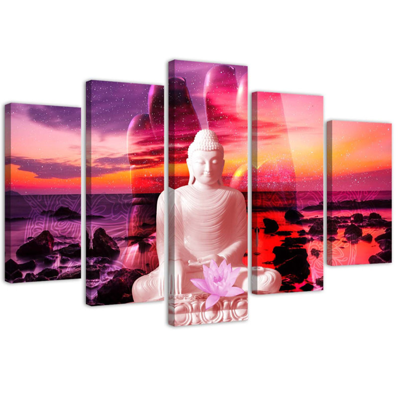 Buddha Sunset Sea - 5 Piece No Frame Print on Canvas, 70cm H x 100cm W