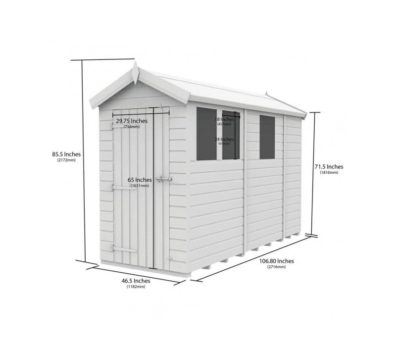 Total Sheds 4ft x 9ft Apex Garden Shed - Single Door - No Windows - Pressure Treated Timber - UK Manufactured
