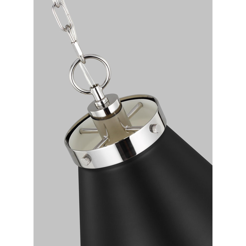 Luminaire suspendu conique 1 lumière Arnell par Chapman & Myers, Noir minuit, Nickel poli
