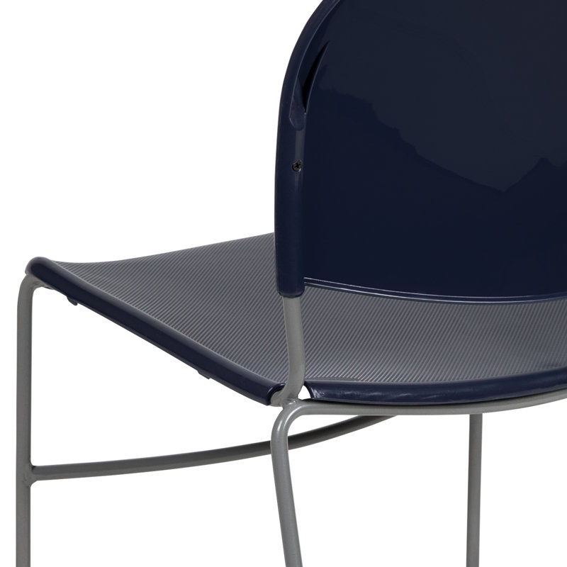 Navy Blue Metal Frame Armless Stacking Chair