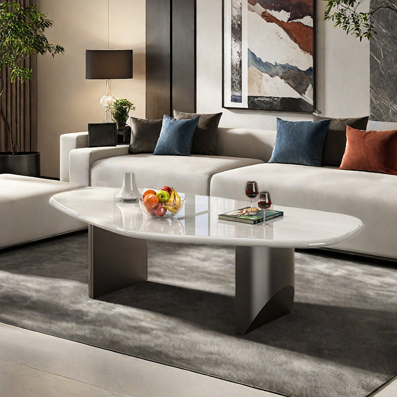 Simple and unique shaped marble coffee table, 15.7" H x 47.2" L x 29.5" W