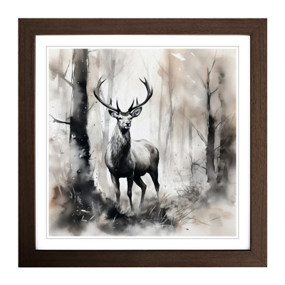 Stag In A Forest Ink No.2 - Framed Print