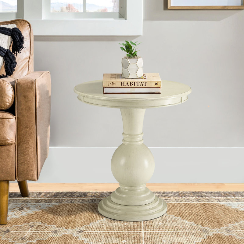 Antique White Accent Table With Pedestal For Living Room Style Base In Modern