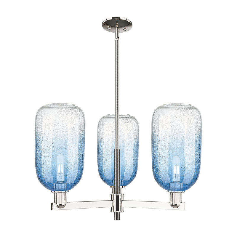 Lustre suspendu 3 lumières Gateshead, Bleu saphir, Nickel poli