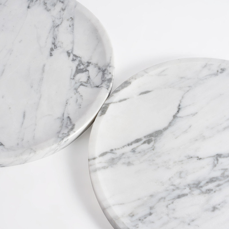 Guein Round Natural Marble Tray, Arabescato