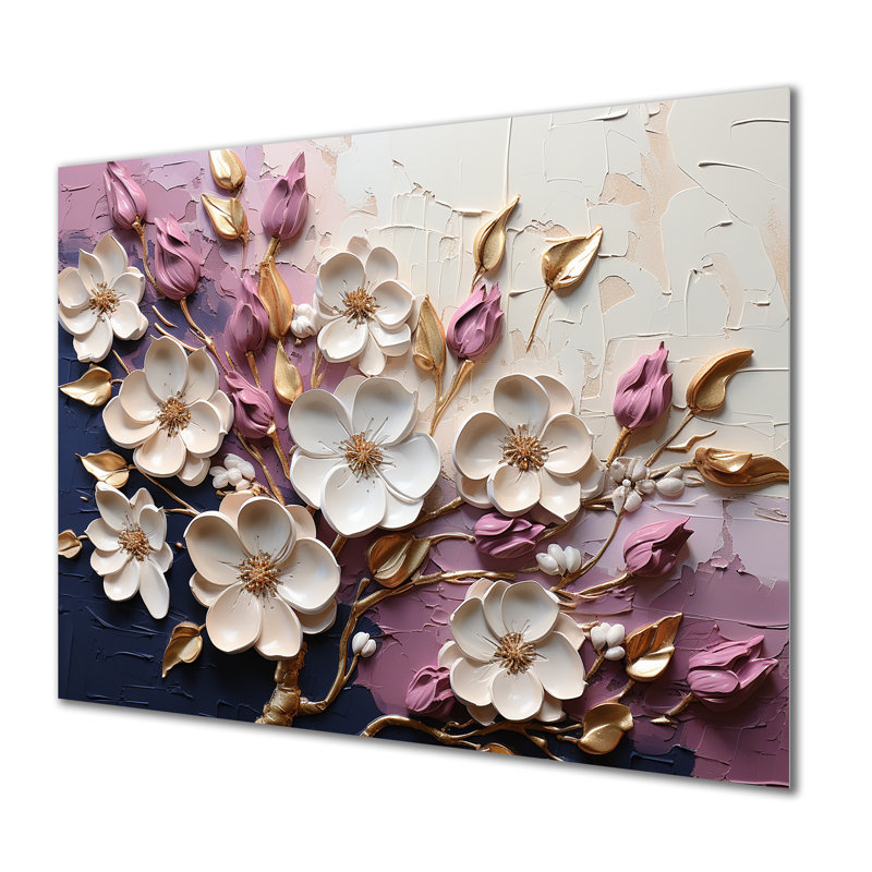 White And Purple Poppy Blooms - Abstract Floral Metal Wall Art, 30" H x 40" W x 1.5" D