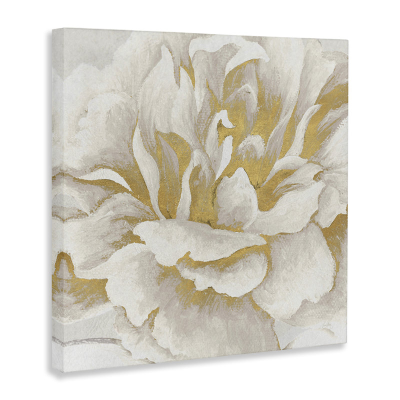 Art mural en toile dorée et blanche par Elizabeth Medley, H 24 po x l 24 po