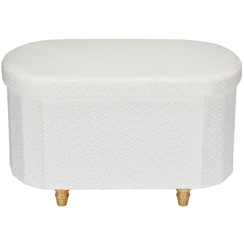  30" Fuzzy Boucle Upholstered Storage Ottoman Bench, Ivory Polyester Boucle